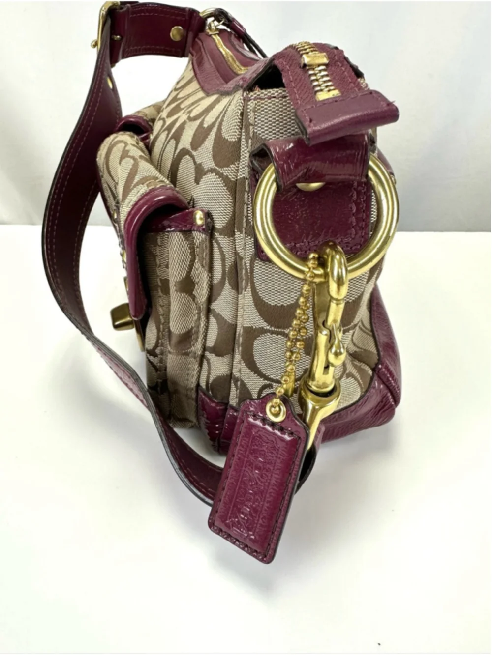 Coach 65th Anniversary Legacy Signature Double Turnlock Bag Plum G0826 F12869